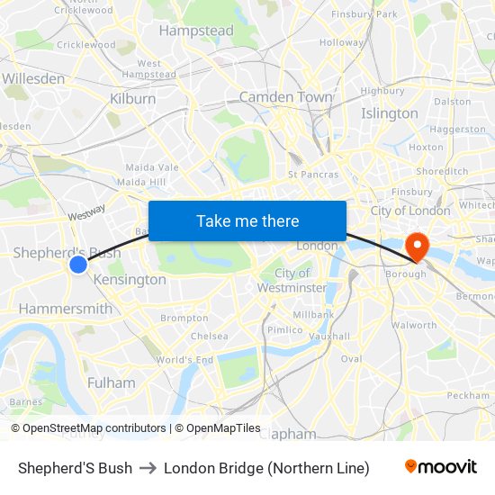 Shepherd'S Bush to London Bridge (Northern Line) map
