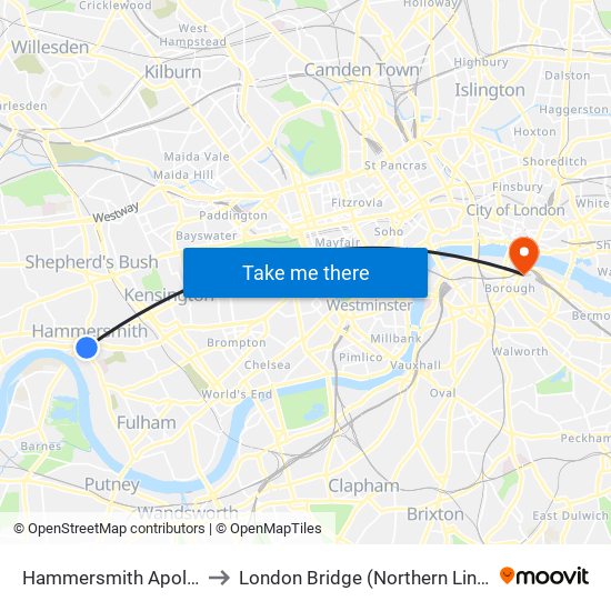 Hammersmith Apollo to London Bridge (Northern Line) map