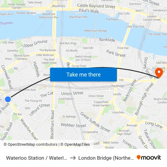 Waterloo Station / Waterloo Road to London Bridge (Northern Line) map
