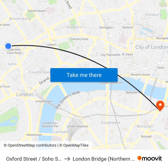 Oxford Street / Soho Street to London Bridge (Northern Line) map