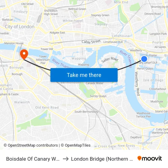 Boisdale Of Canary Wharf to London Bridge (Northern Line) map