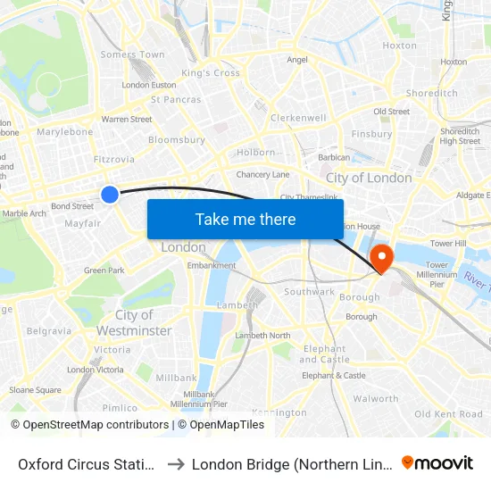 Oxford Circus Station to London Bridge (Northern Line) map