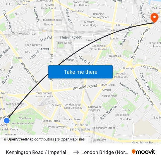 Kennington Road / Imperial War Museum to London Bridge (Northern Line) map