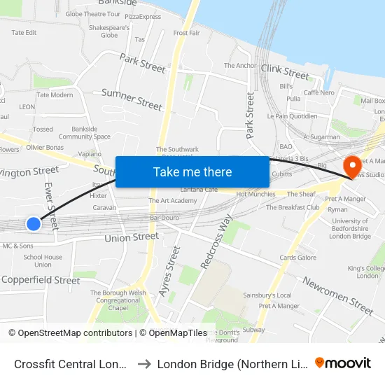 Crossfit Central London to London Bridge (Northern Line) map