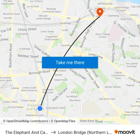 The Elephant And Castle to London Bridge (Northern Line) map