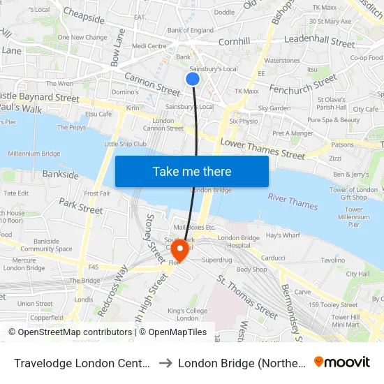 Travelodge London Central Bank to London Bridge (Northern Line) map