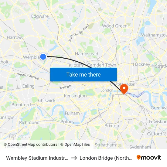 Wembley Stadium Industrial Estate to London Bridge (Northern Line) map