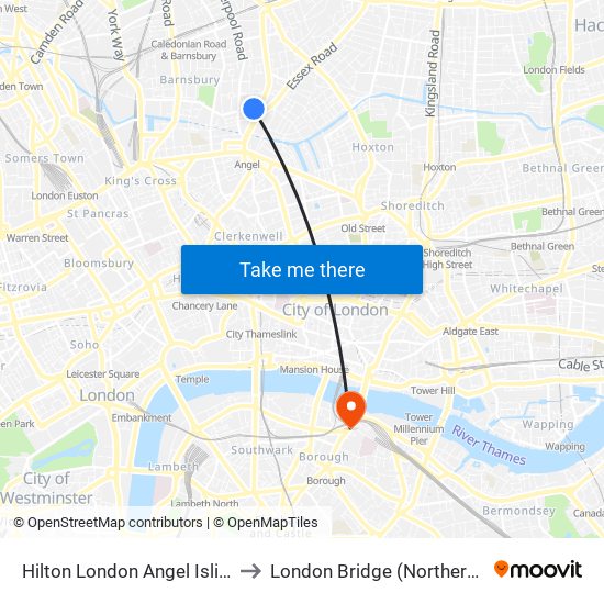 Hilton London Angel Islington to London Bridge (Northern Line) map