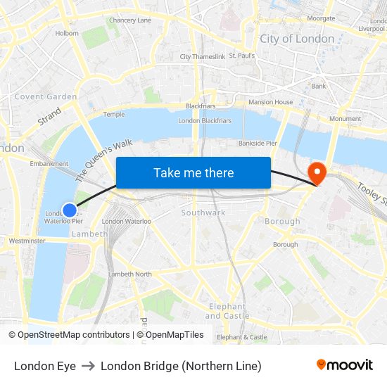 London Eye to London Bridge (Northern Line) map
