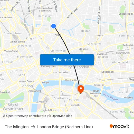 The Islington to London Bridge (Northern Line) map