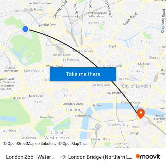 London Zoo - Water Bus to London Bridge (Northern Line) map