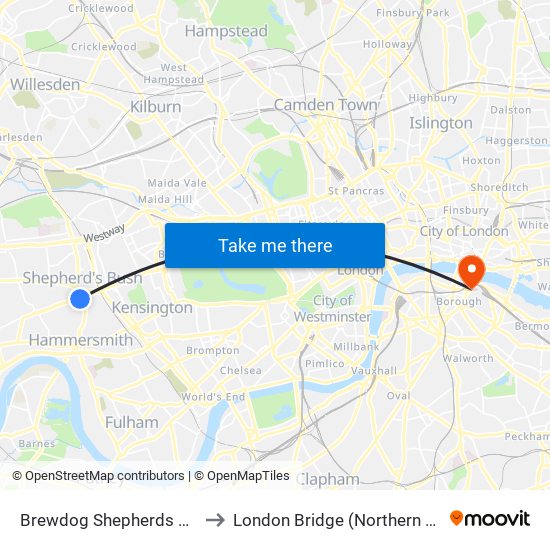 Brewdog Shepherds Bush to London Bridge (Northern Line) map