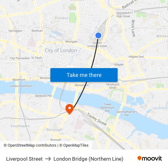 Liverpool Street to London Bridge (Northern Line) map