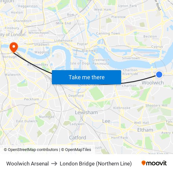 Woolwich Arsenal to London Bridge (Northern Line) map