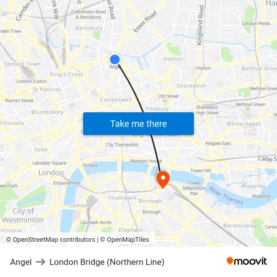 Angel to London Bridge (Northern Line) map