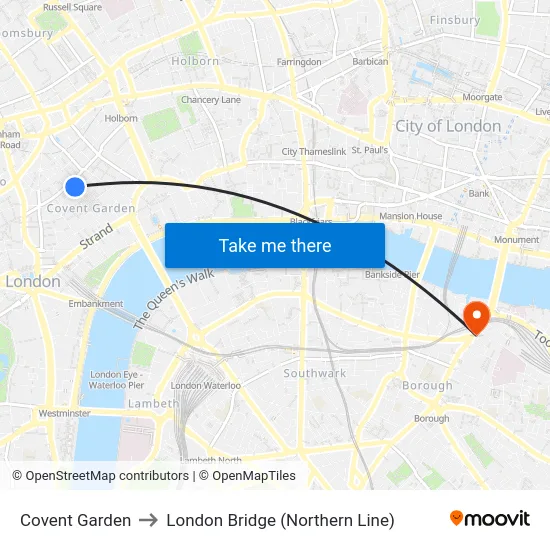 Covent Garden to London Bridge (Northern Line) map