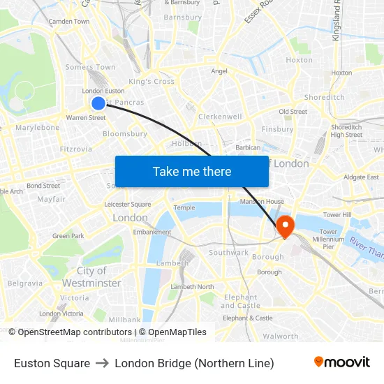 Euston Square to London Bridge (Northern Line) map