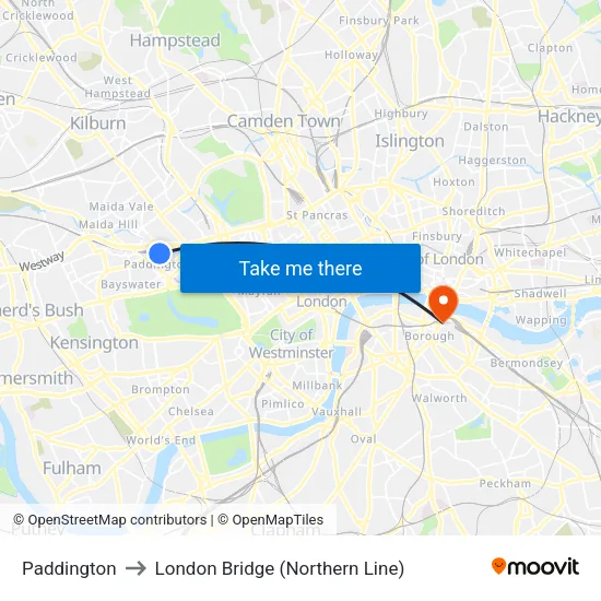 Paddington to London Bridge (Northern Line) map