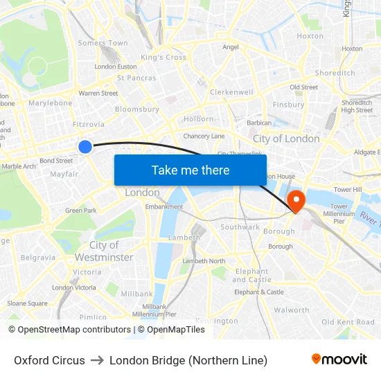 Oxford Circus to London Bridge (Northern Line) map