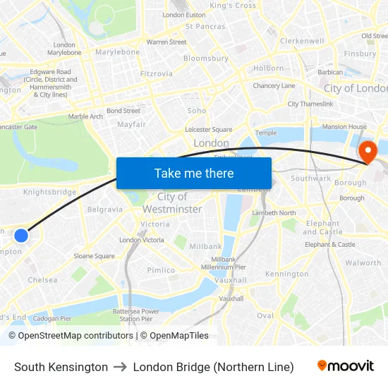 South Kensington to London Bridge (Northern Line) map