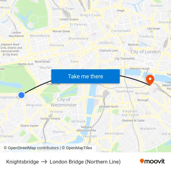 Knightsbridge to London Bridge (Northern Line) map