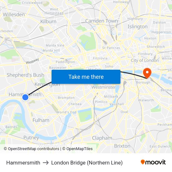 Hammersmith to London Bridge (Northern Line) map