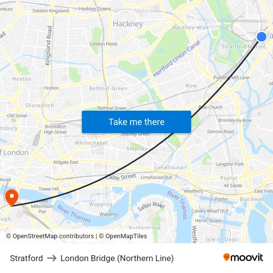 Stratford to London Bridge (Northern Line) map