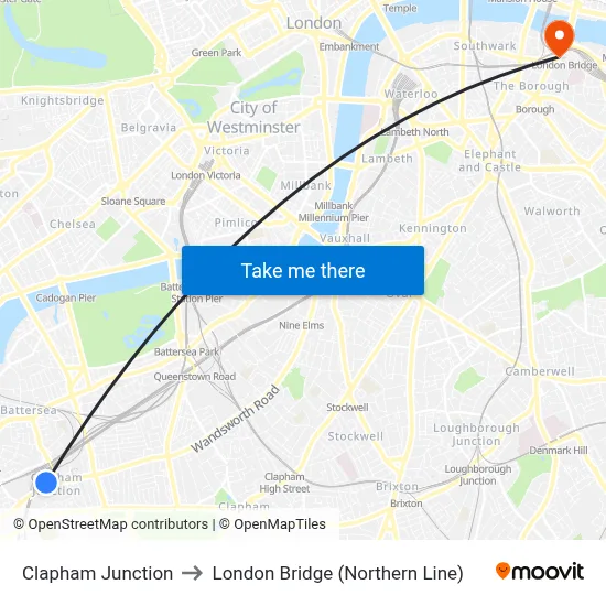 Clapham Junction to London Bridge (Northern Line) map