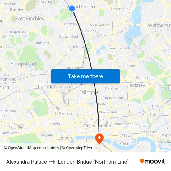 Alexandra Palace to London Bridge (Northern Line) map