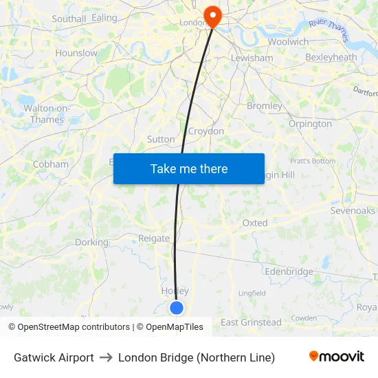 Gatwick Airport to London Bridge (Northern Line) map