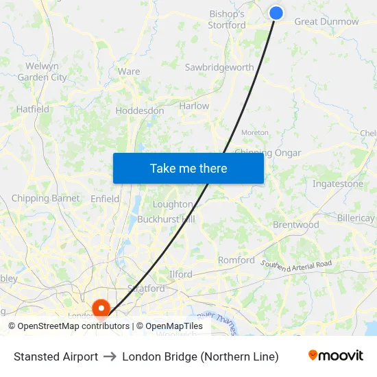 Stansted Airport to London Bridge (Northern Line) map