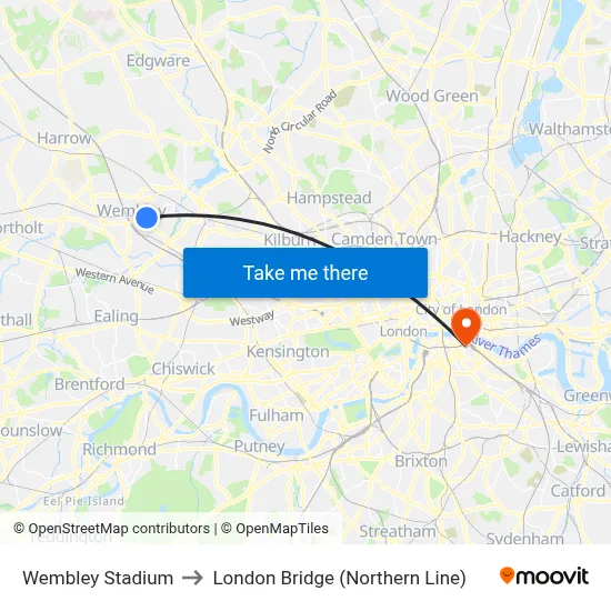 Wembley Stadium to London Bridge (Northern Line) map