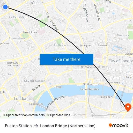 Euston Station to London Bridge (Northern Line) map