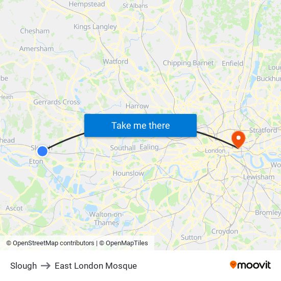 Slough to East London Mosque map