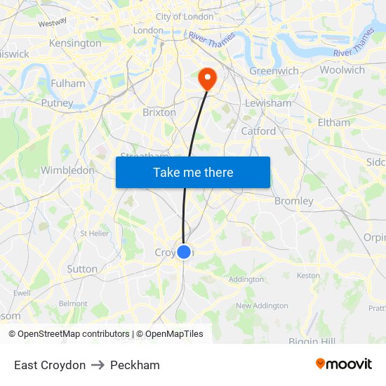 East Croydon to Peckham map