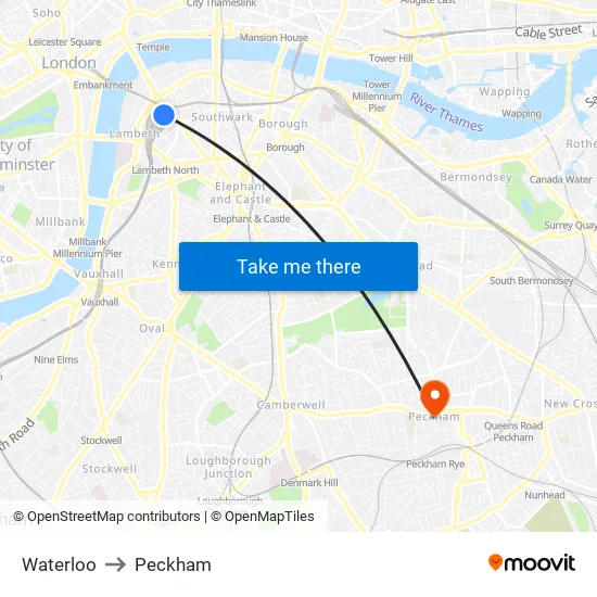 Waterloo to Peckham map