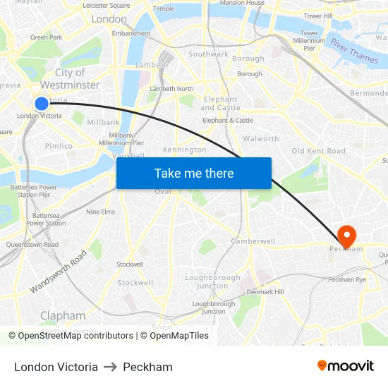 London Victoria to Peckham map