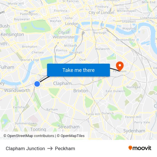 Clapham Junction to Peckham map