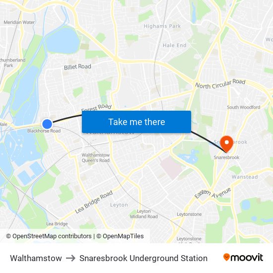Walthamstow to Snaresbrook Underground Station map