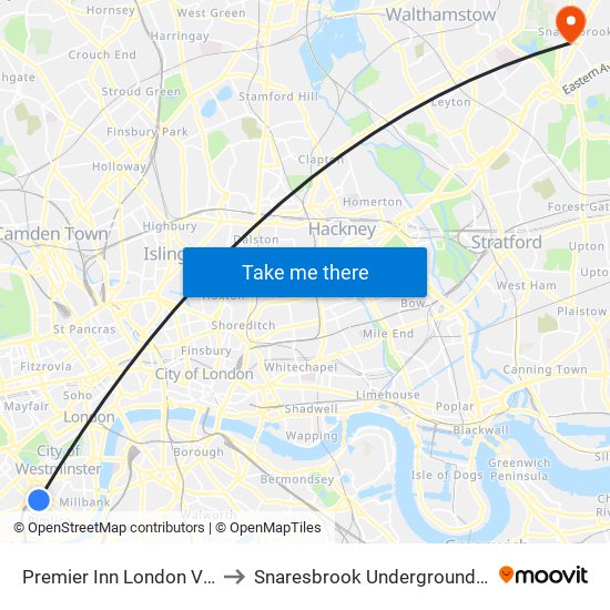 Premier Inn London Victoria to Snaresbrook Underground Station map