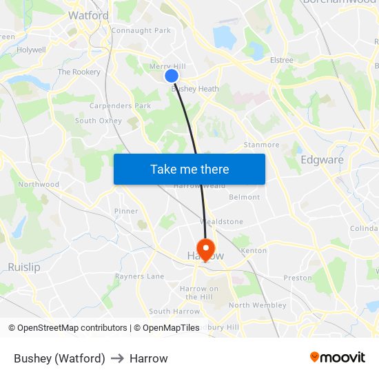 Bushey (Watford) to Harrow map