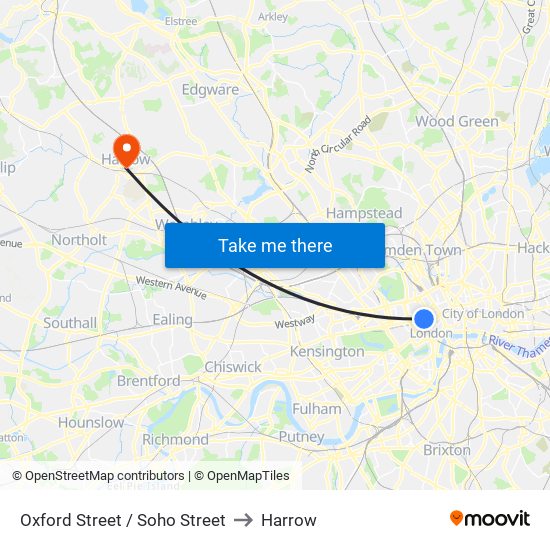 Oxford Street / Soho Street to Harrow map