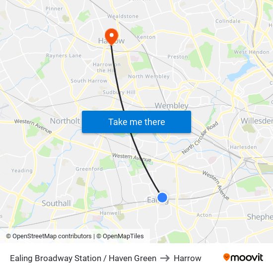 Ealing Broadway Station / Haven Green to Harrow map