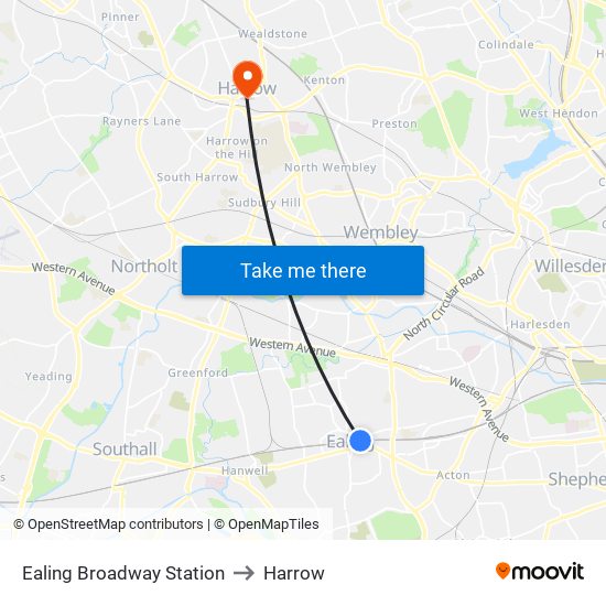 Ealing Broadway Station to Harrow map