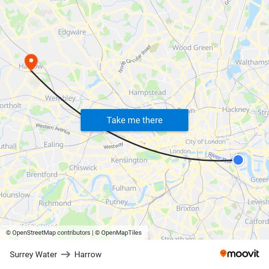 Surrey Water to Harrow map