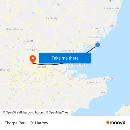 Thorpe Park to Harrow map