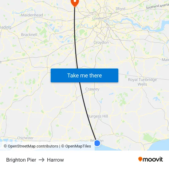Brighton Pier to Harrow map