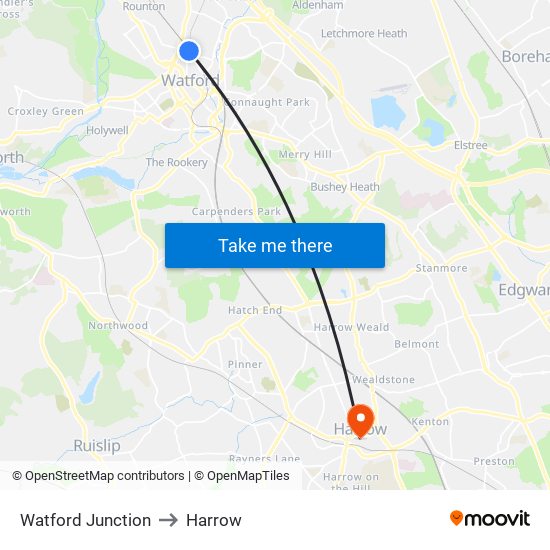 Watford Junction to Harrow map