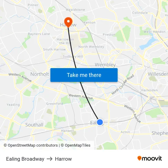 Ealing Broadway to Harrow map