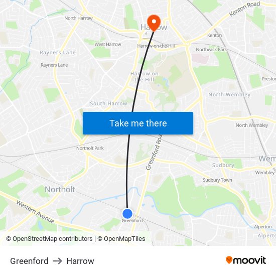 Greenford to Harrow map